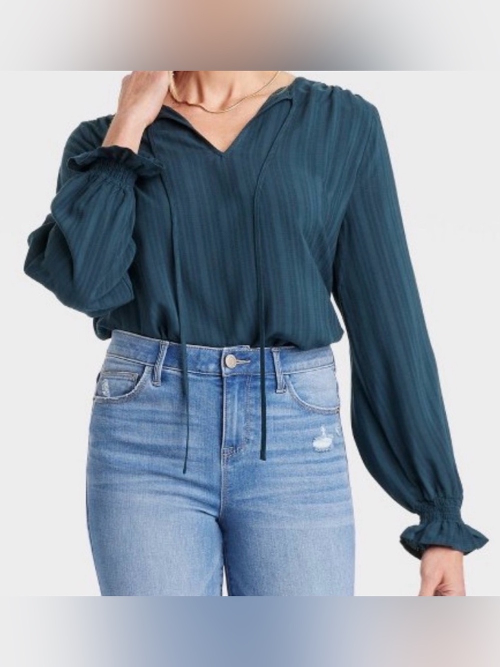Knox‎ Rose Blue Textured Boho Peasant Blouse Medium NWT